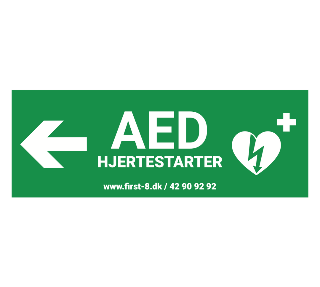 Hjertestarterskilt rektangel Pil venstre