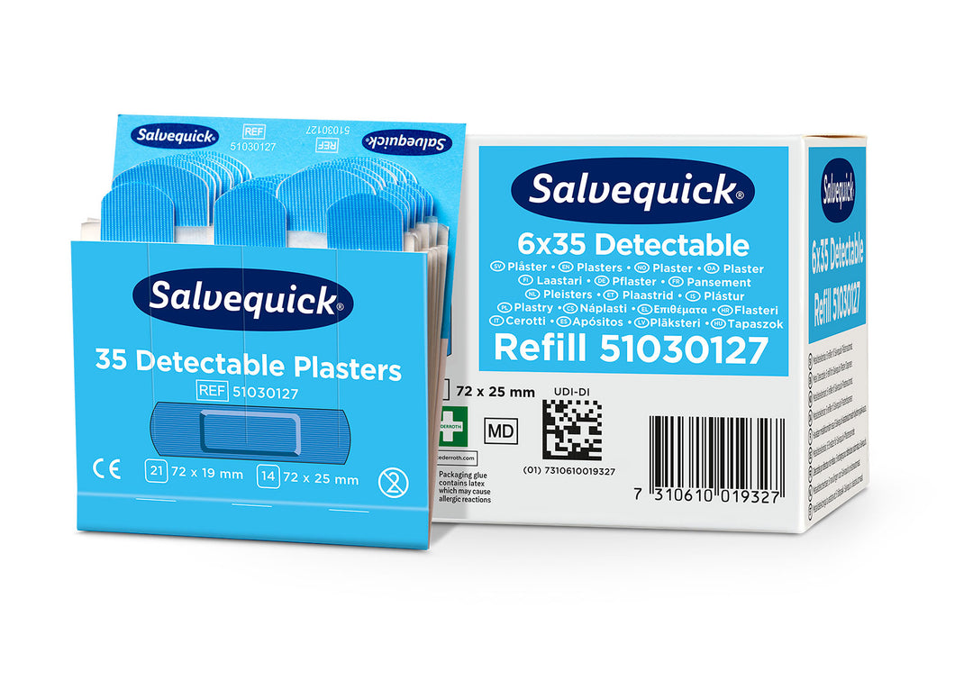 Cederroth Blue Detectable Plastic Plasters, 35 pcs/refill, 6 refills/box